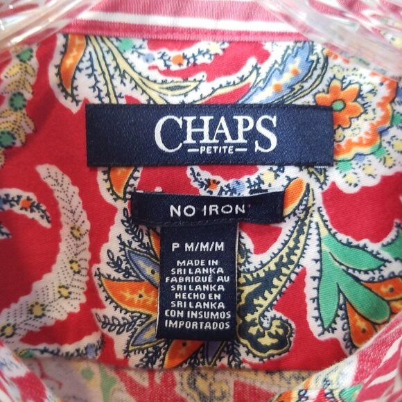 CHAPS no iron 100% cotton bright red floral button down shirt MP - Picture 3 of 10